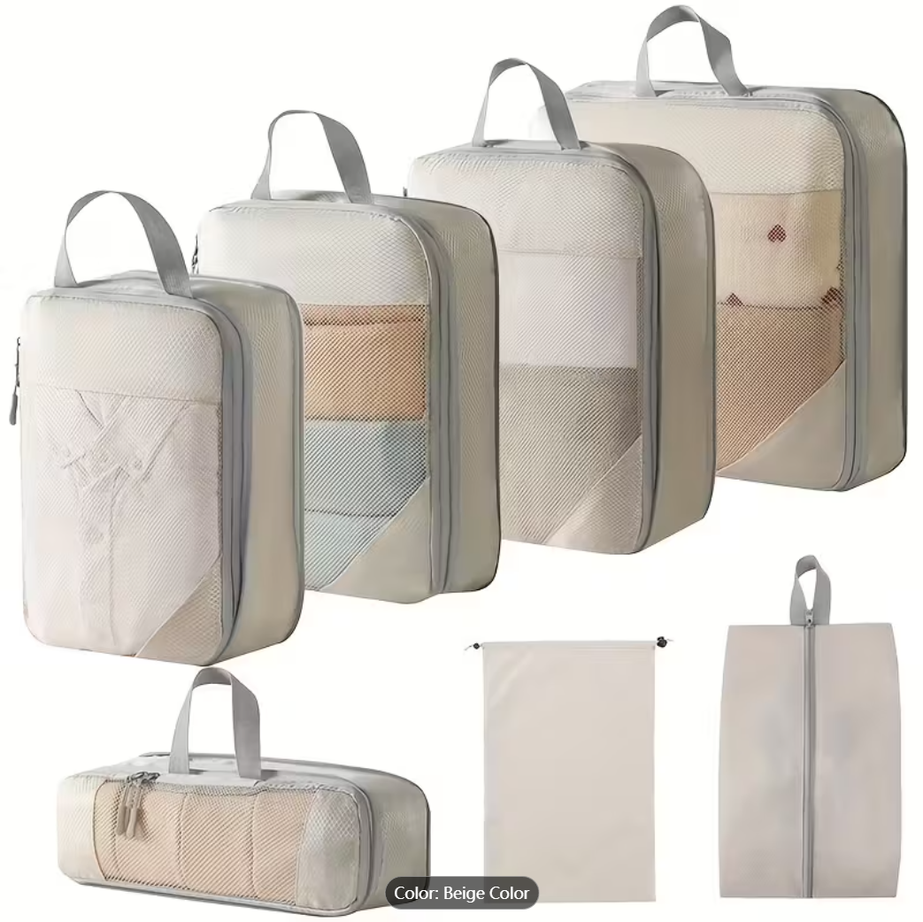 7Pcs Expandable Storage Travel Luggage Bags Compression Packing Cubes