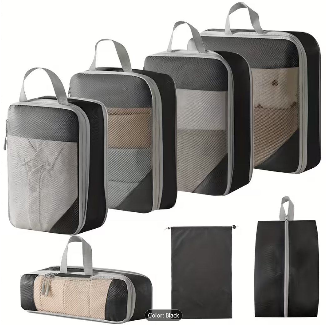 7Pcs Expandable Storage Travel Luggage Bags Compression Packing Cubes