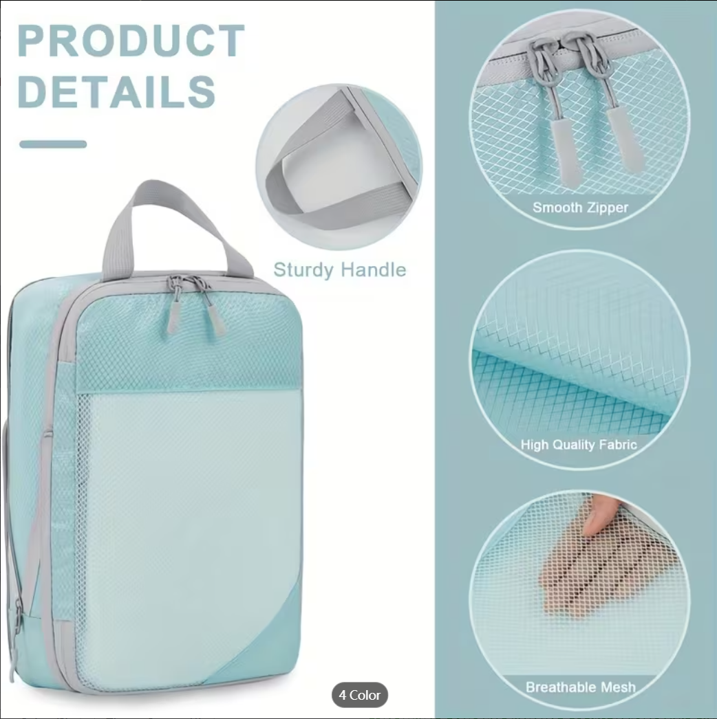 7Pcs Expandable Storage Travel Luggage Bags Compression Packing Cubes