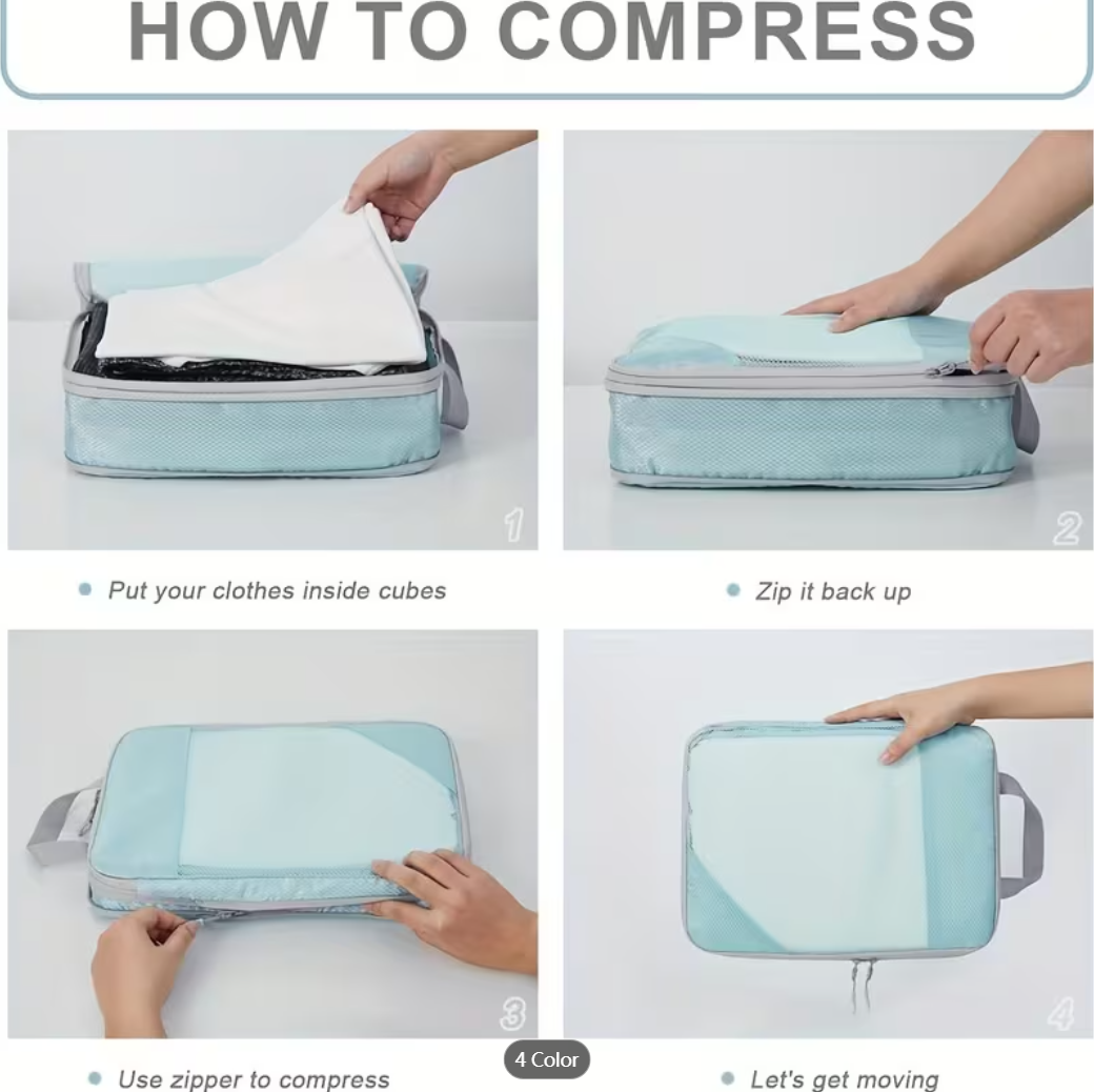 7Pcs Expandable Storage Travel Luggage Bags Compression Packing Cubes