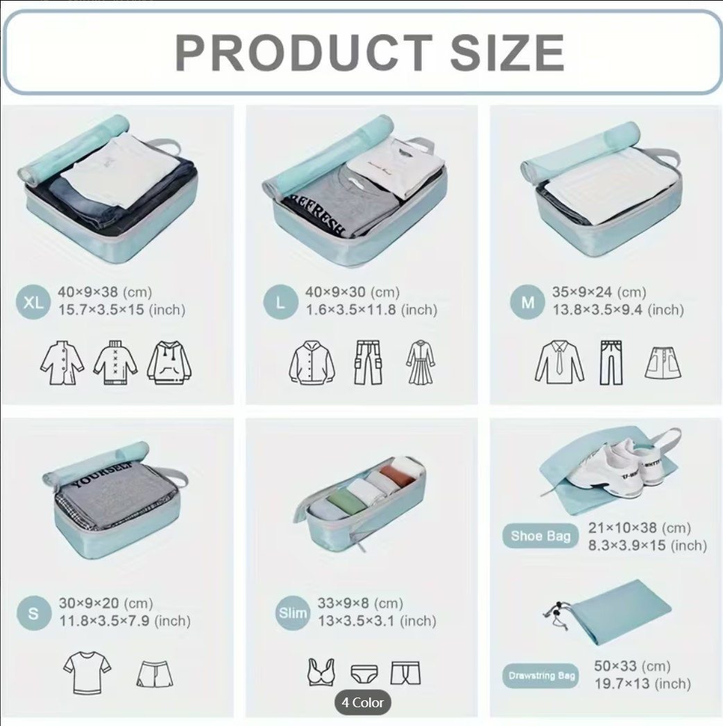 7Pcs Expandable Storage Travel Luggage Bags Compression Packing Cubes