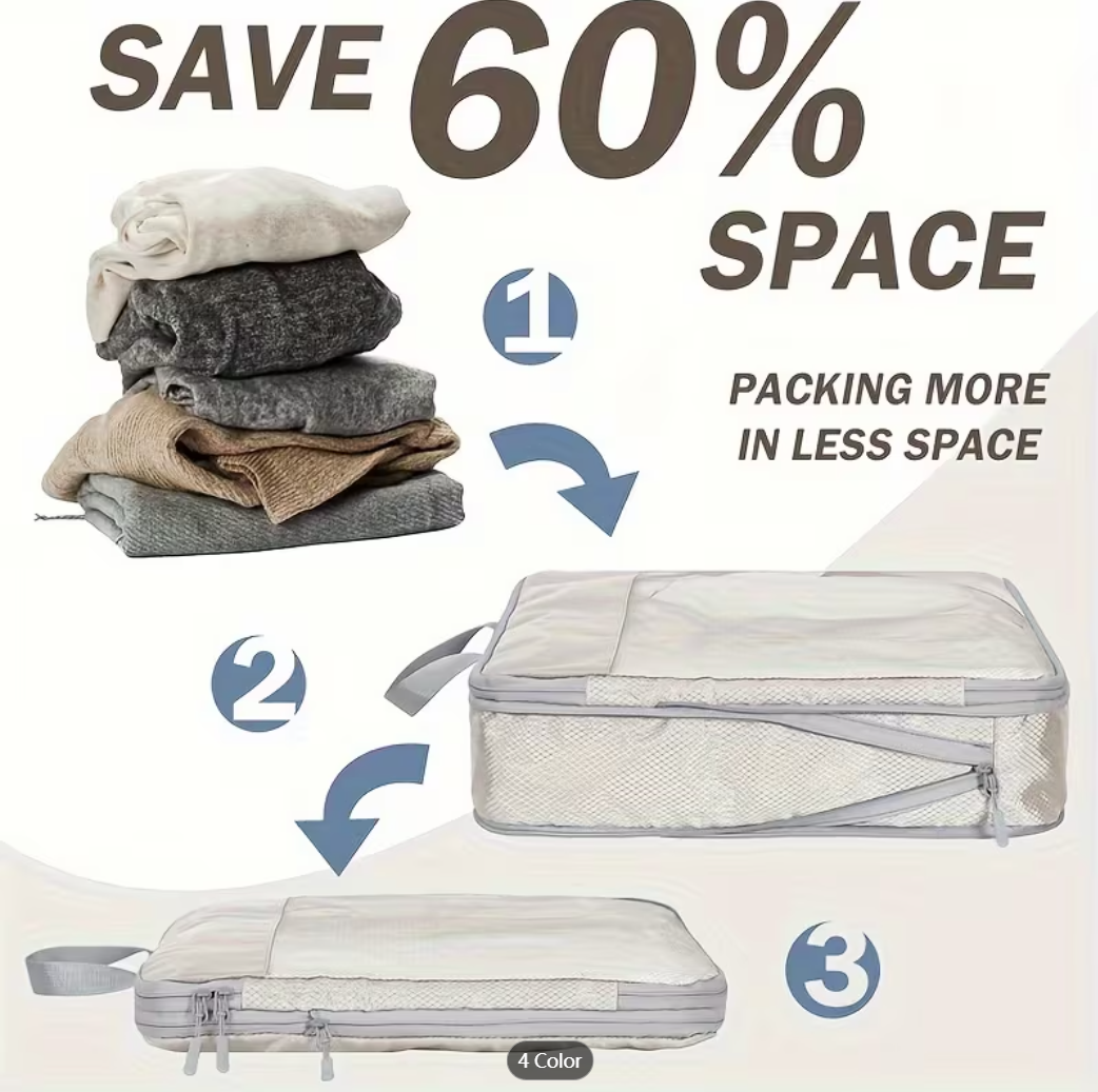 7Pcs Expandable Storage Travel Luggage Bags Compression Packing Cubes